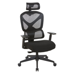 Manager's Chair with Headrest. Breathable Black Mesh Back and  Black Fabric Seat