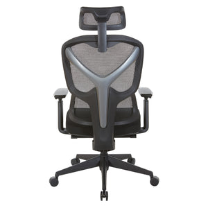 Manager's Chair with Headrest. Breathable Black Mesh Back and  Black Fabric Seat