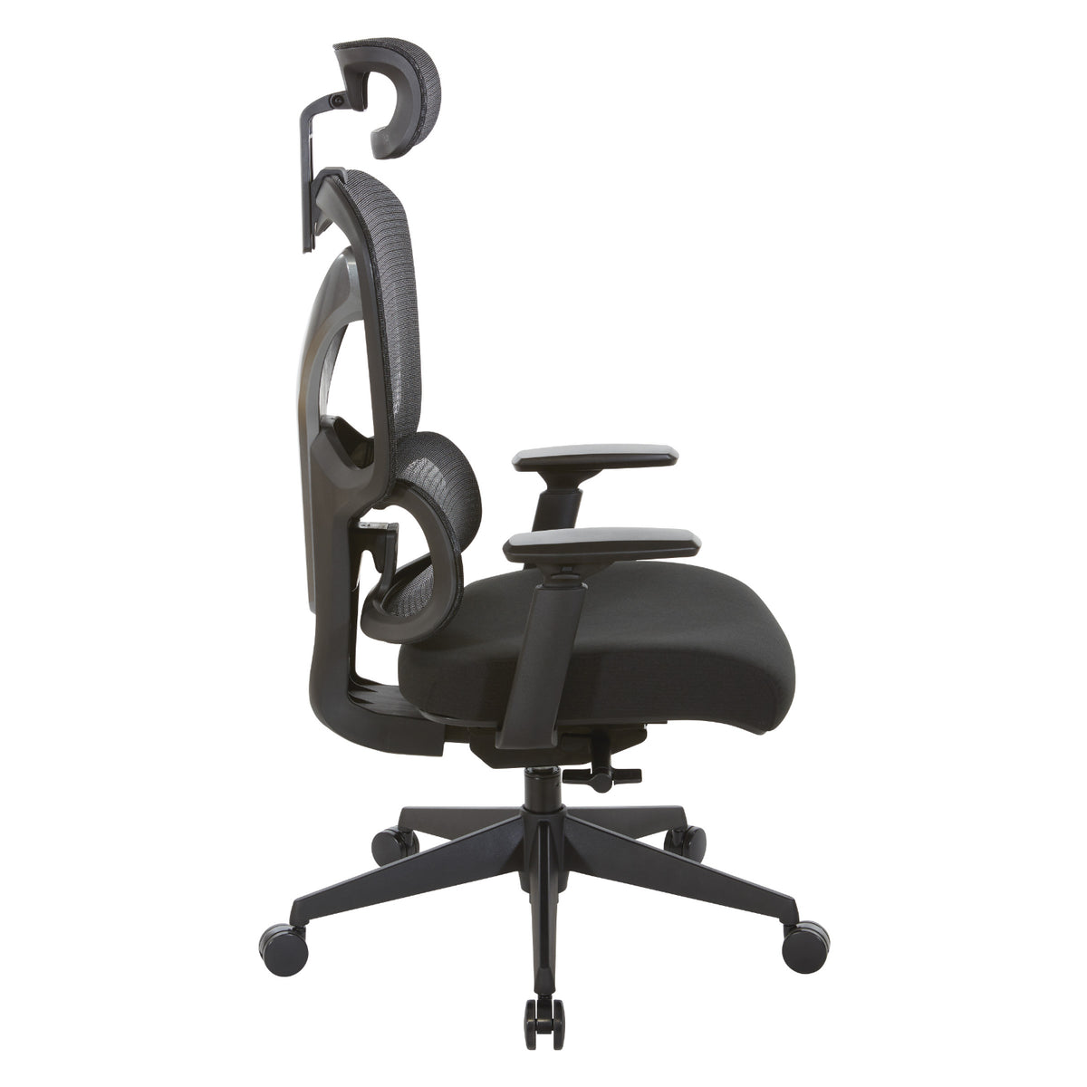 Manager's Chair with Headrest. Breathable Black Mesh Back and  Black Fabric Seat
