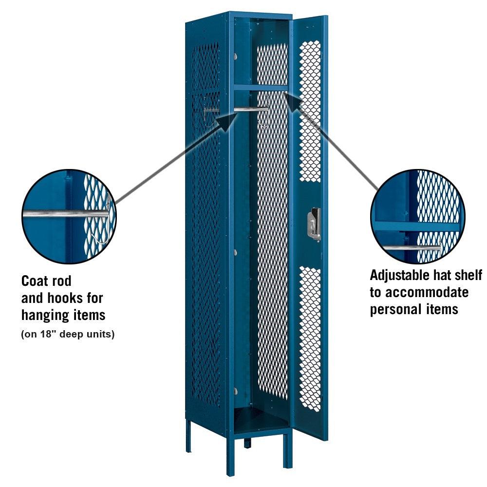 12" Wide Single Tier Vented Metal Locker, 1 Wide, 6 Feet High, Assembled