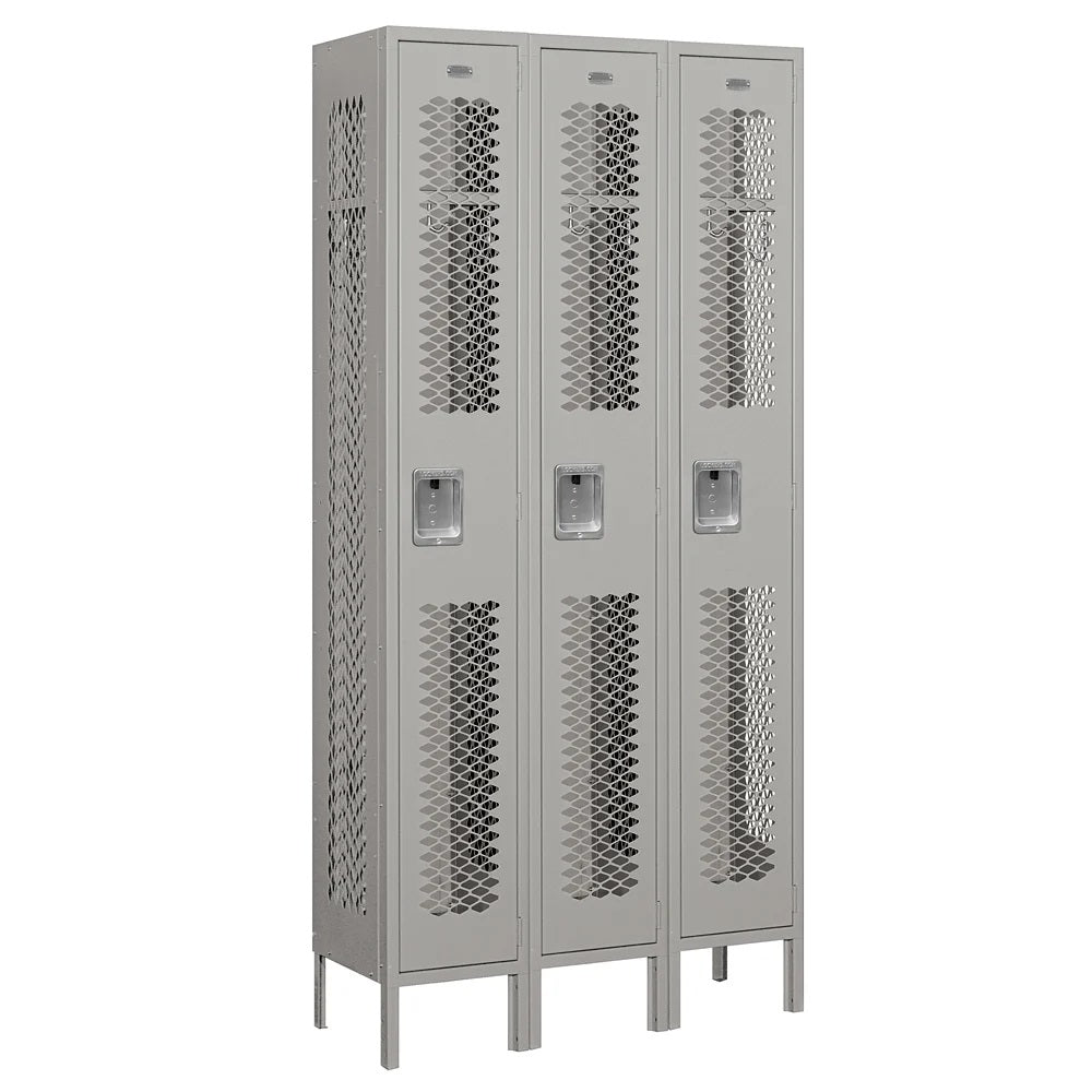 12" Wide Single Tier Vented Metal Locker, 3 Wide, 6 Feet High, Assembled