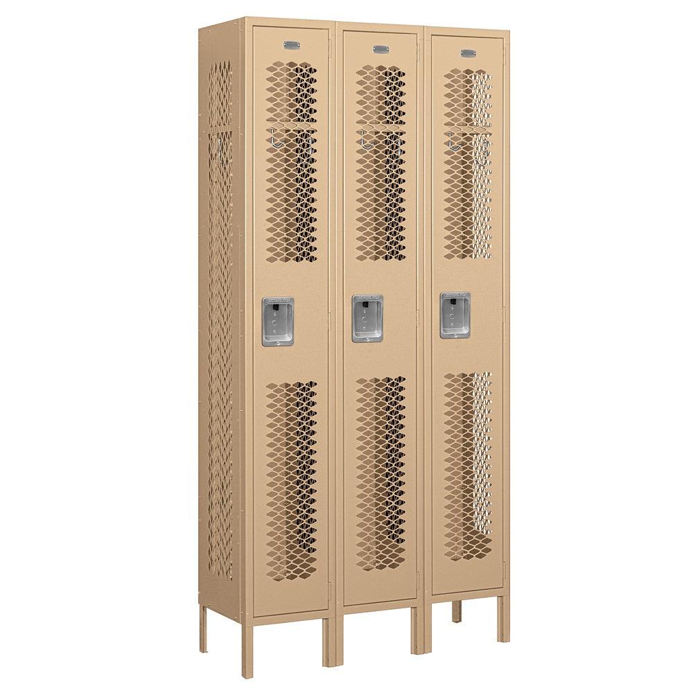 12" Wide Single Tier Vented Metal Locker, 3 Wide, 6 Feet High, Assembled