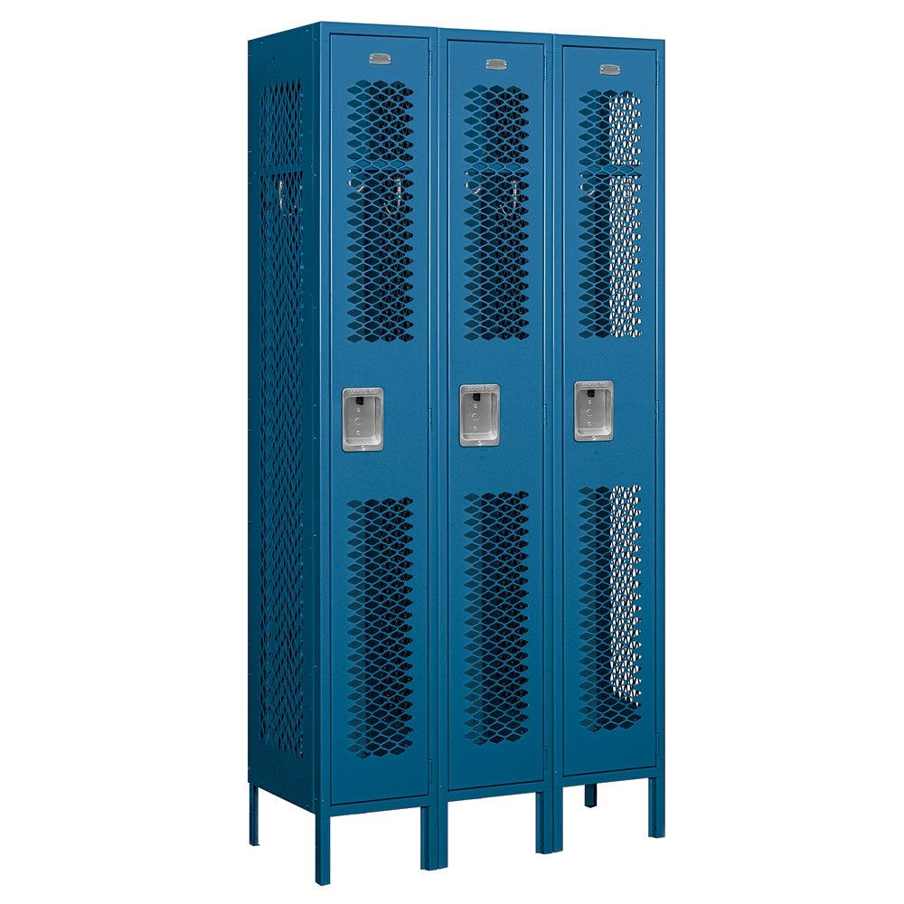 12" Wide Single Tier Vented Metal Locker, 3 Wide, 6 Feet High, Assembled