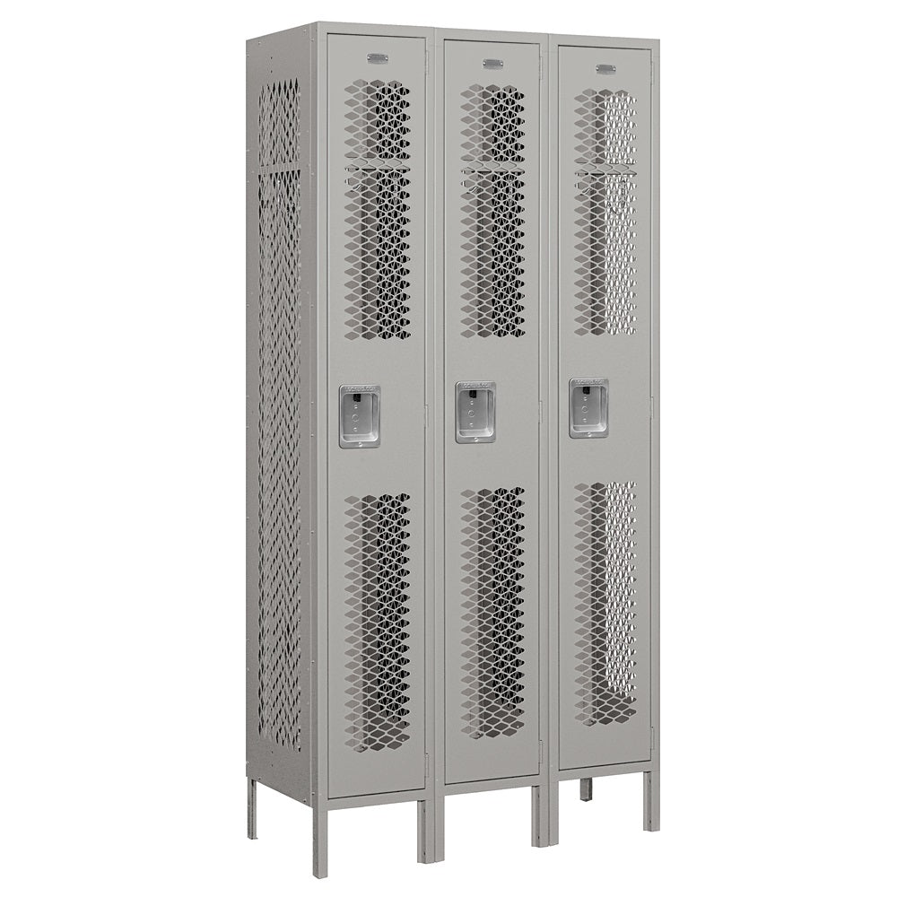 12" Wide Single Tier Vented Metal Locker, 3 Wide, 6 Feet High, Assembled