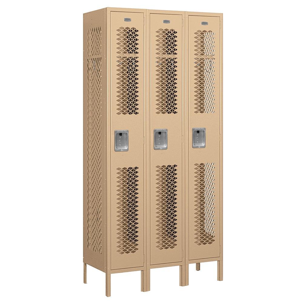 12" Wide Single Tier Vented Metal Locker, 3 Wide, 6 Feet High, Assembled