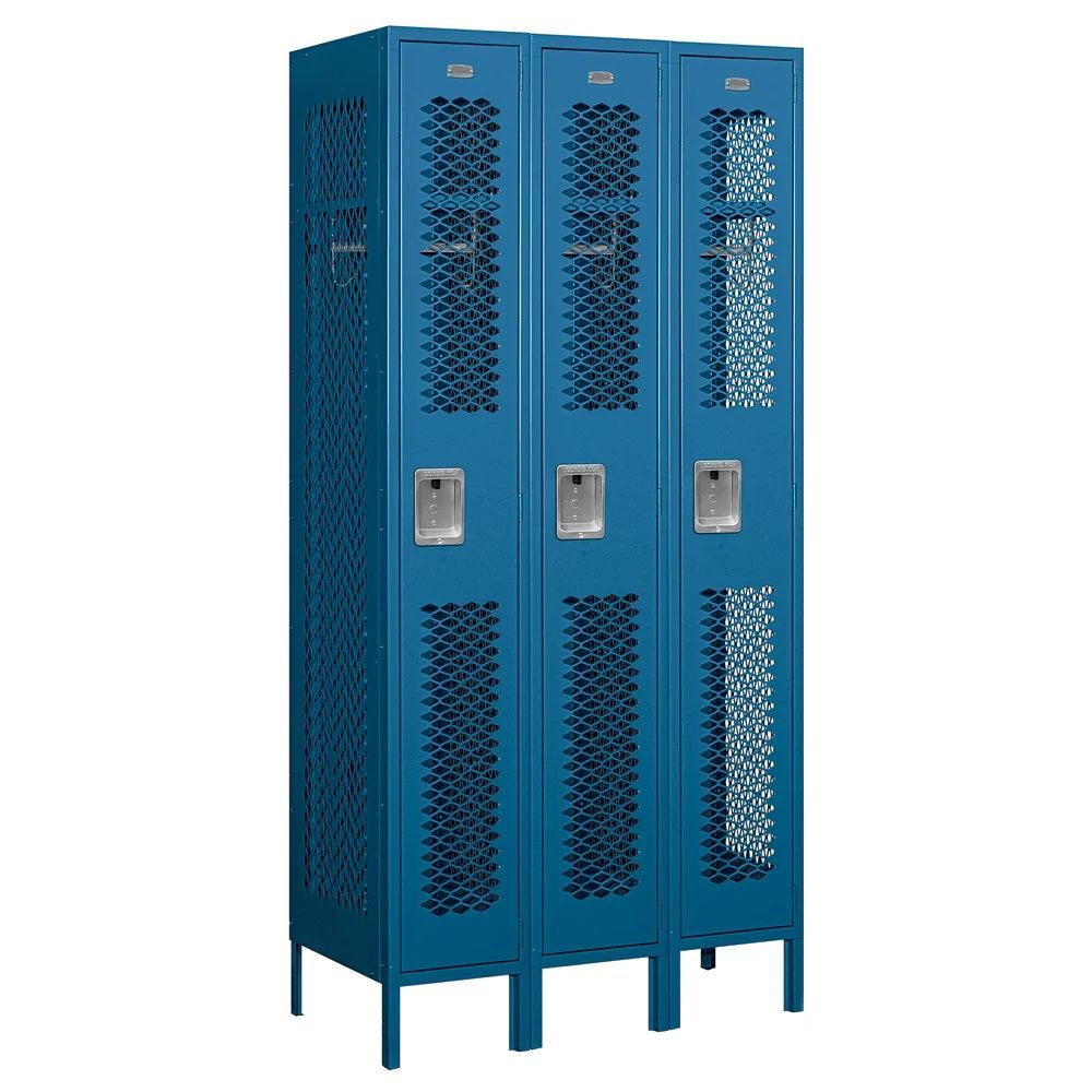 12" Wide Single Tier Vented Metal Locker, 3 Wide, 6 Feet High, Assembled