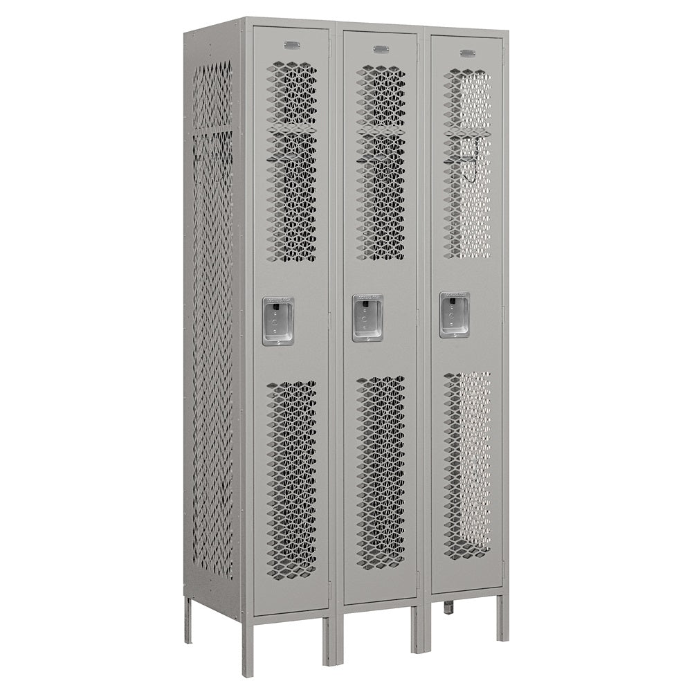 12" Wide Single Tier Vented Metal Locker, 3 Wide, 6 Feet High, Assembled