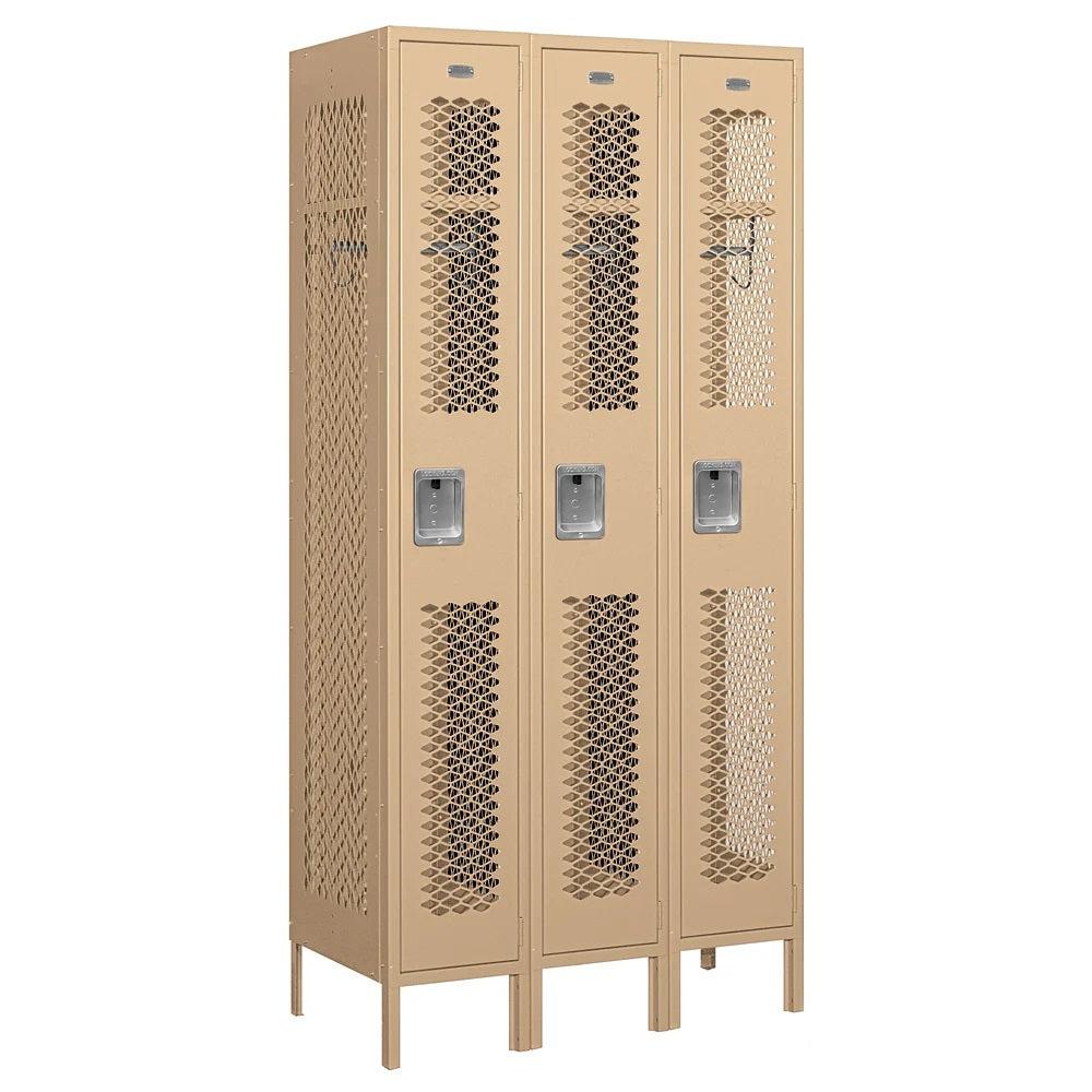 12" Wide Single Tier Vented Metal Locker, 3 Wide, 6 Feet High, Assembled