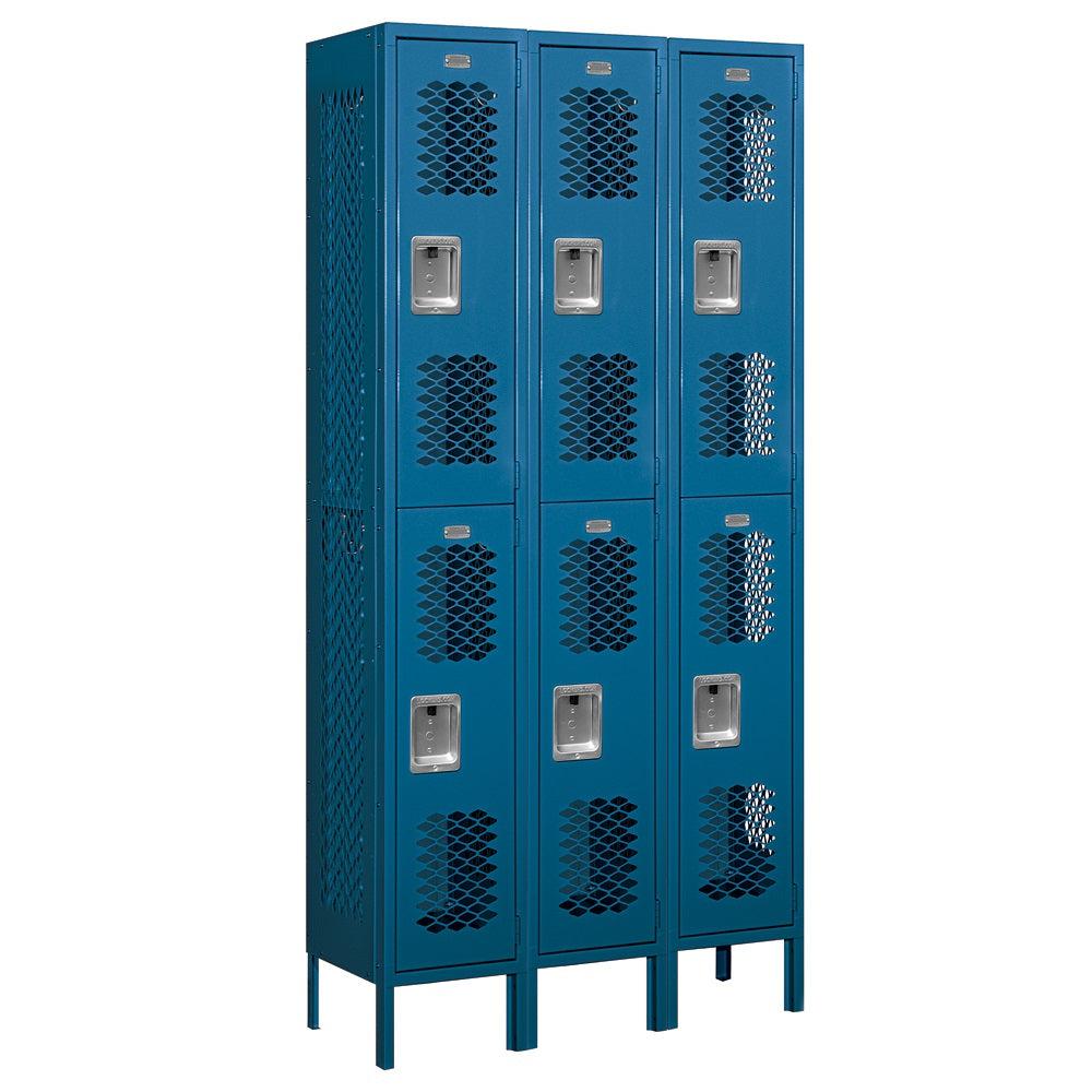 12" Wide Double Tier Vented Metal Locker, 3 Wide, 6 Feet High, Assembled