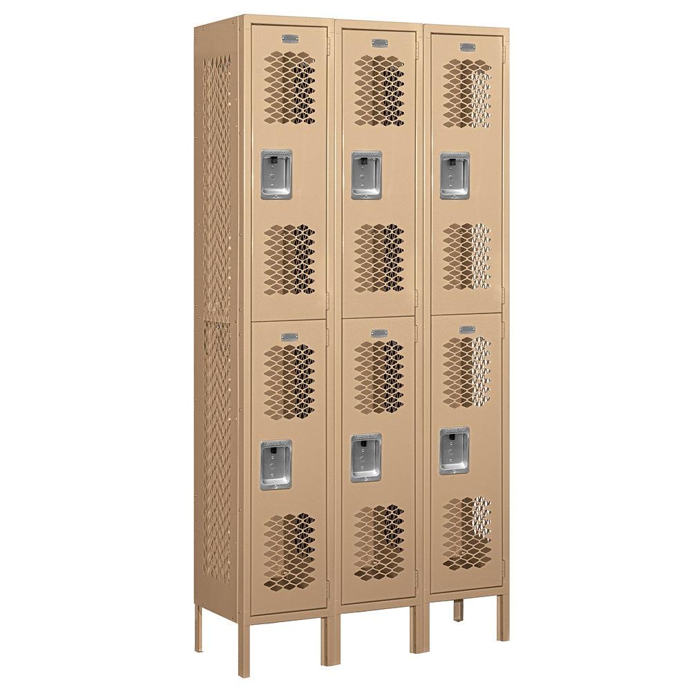 12" Wide Double Tier Vented Metal Locker, 3 Wide, 6 Feet High, Assembled