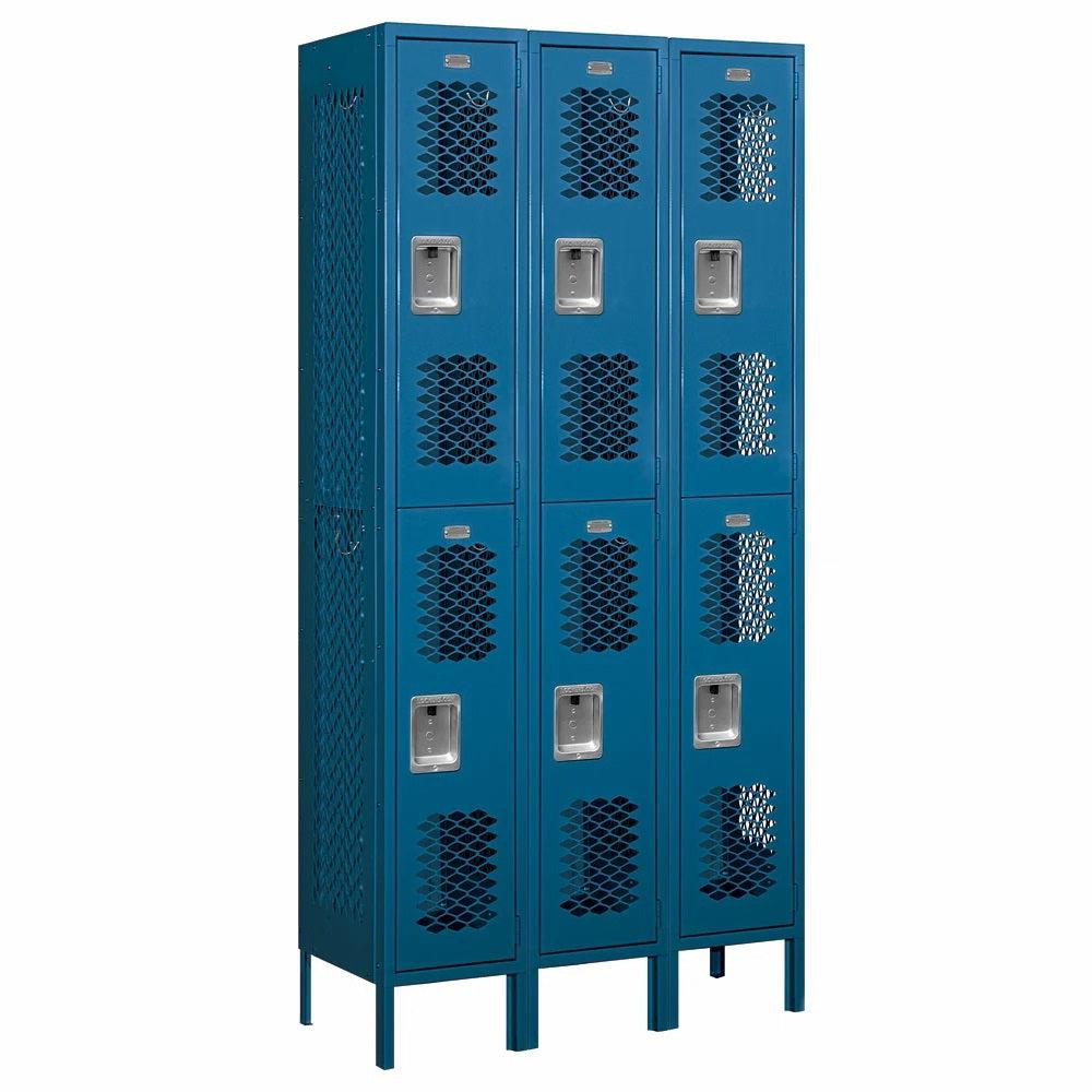 12" Wide Double Tier Vented Metal Locker, 3 Wide, 6 Feet High, Assembled