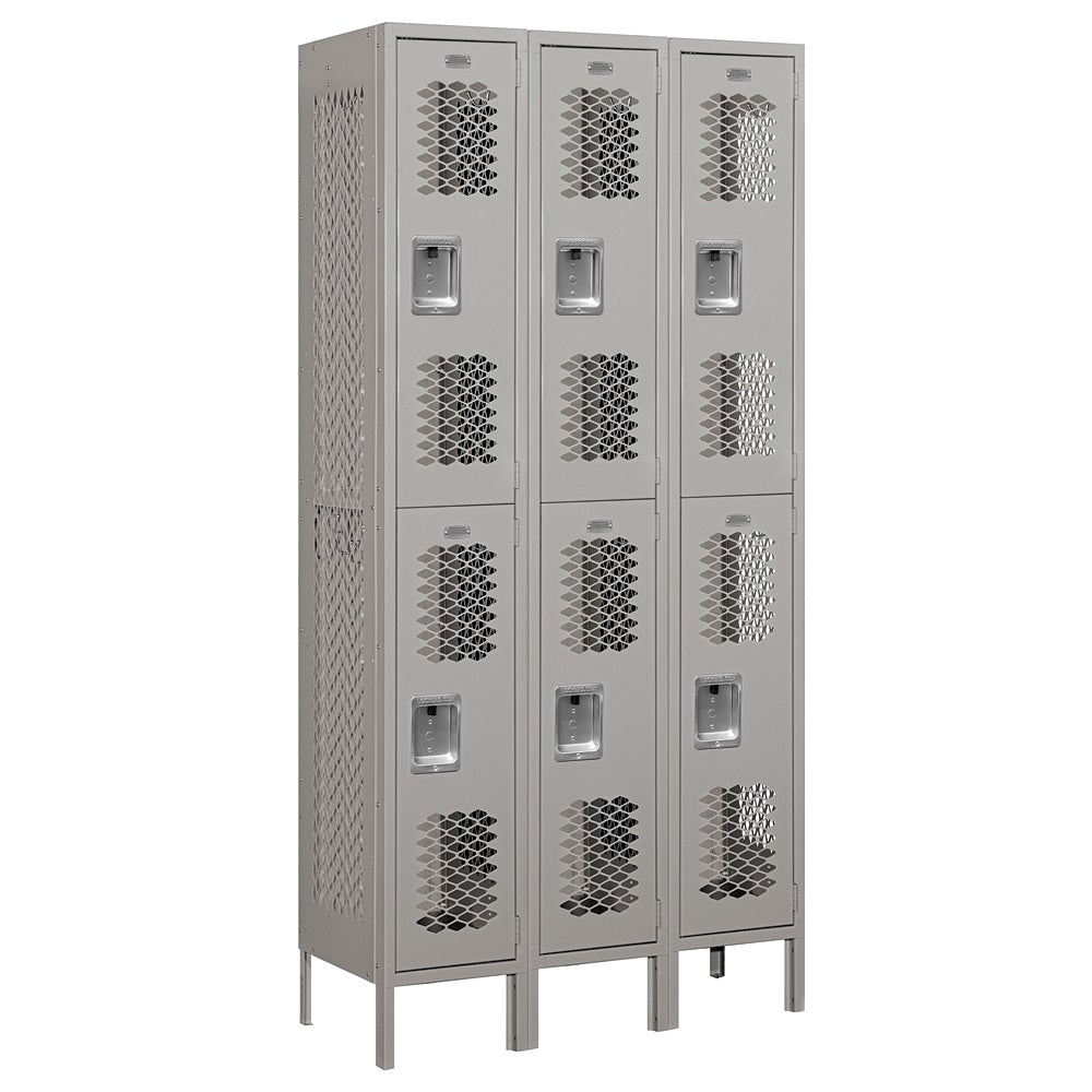 12" Wide Double Tier Vented Metal Locker, 3 Wide, 6 Feet High, Assembled