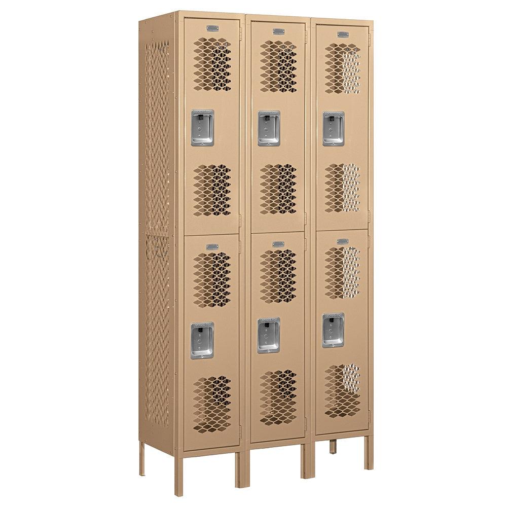 12" Wide Double Tier Vented Metal Locker, 3 Wide, 6 Feet High, Assembled
