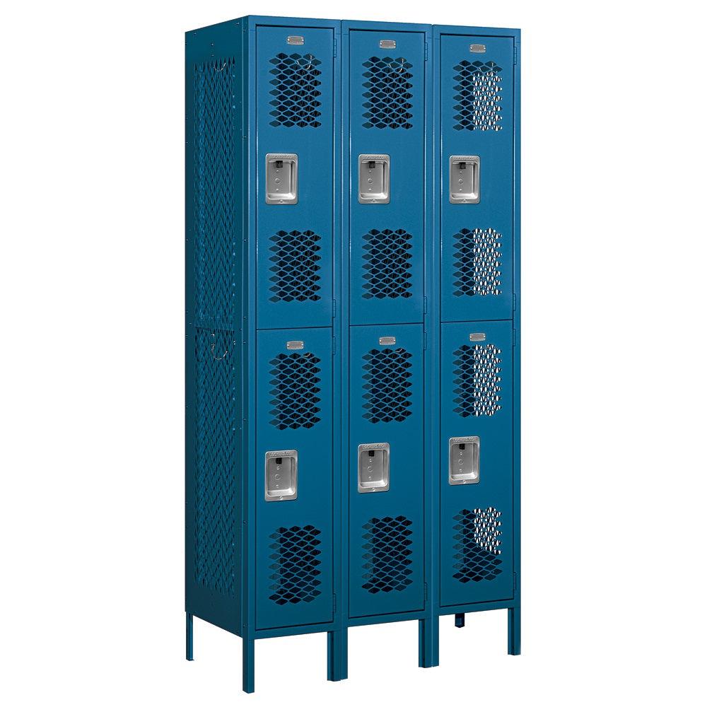 12" Wide Double Tier Vented Metal Locker, 3 Wide, 6 Feet High, Assembled