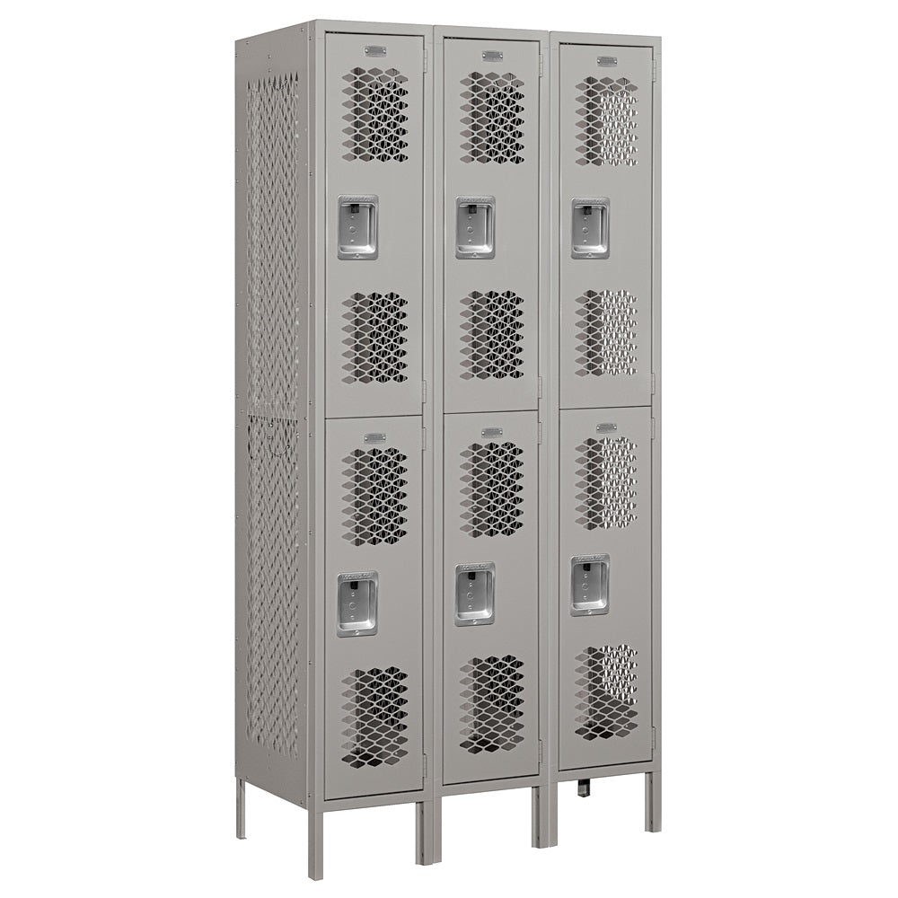 12" Wide Double Tier Vented Metal Locker, 3 Wide, 6 Feet High, Assembled