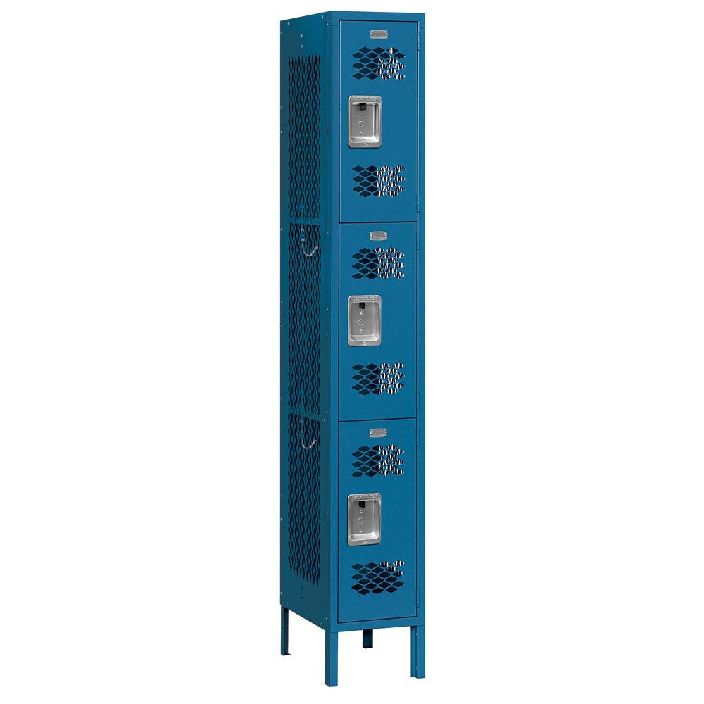 12" Wide Triple Tier Vented Metal Locker, 1 Wide, 6 Feet High,  Assembled