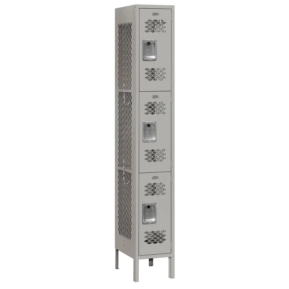 12" Wide Triple Tier Vented Metal Locker, 1 Wide, 6 Feet High,  Assembled