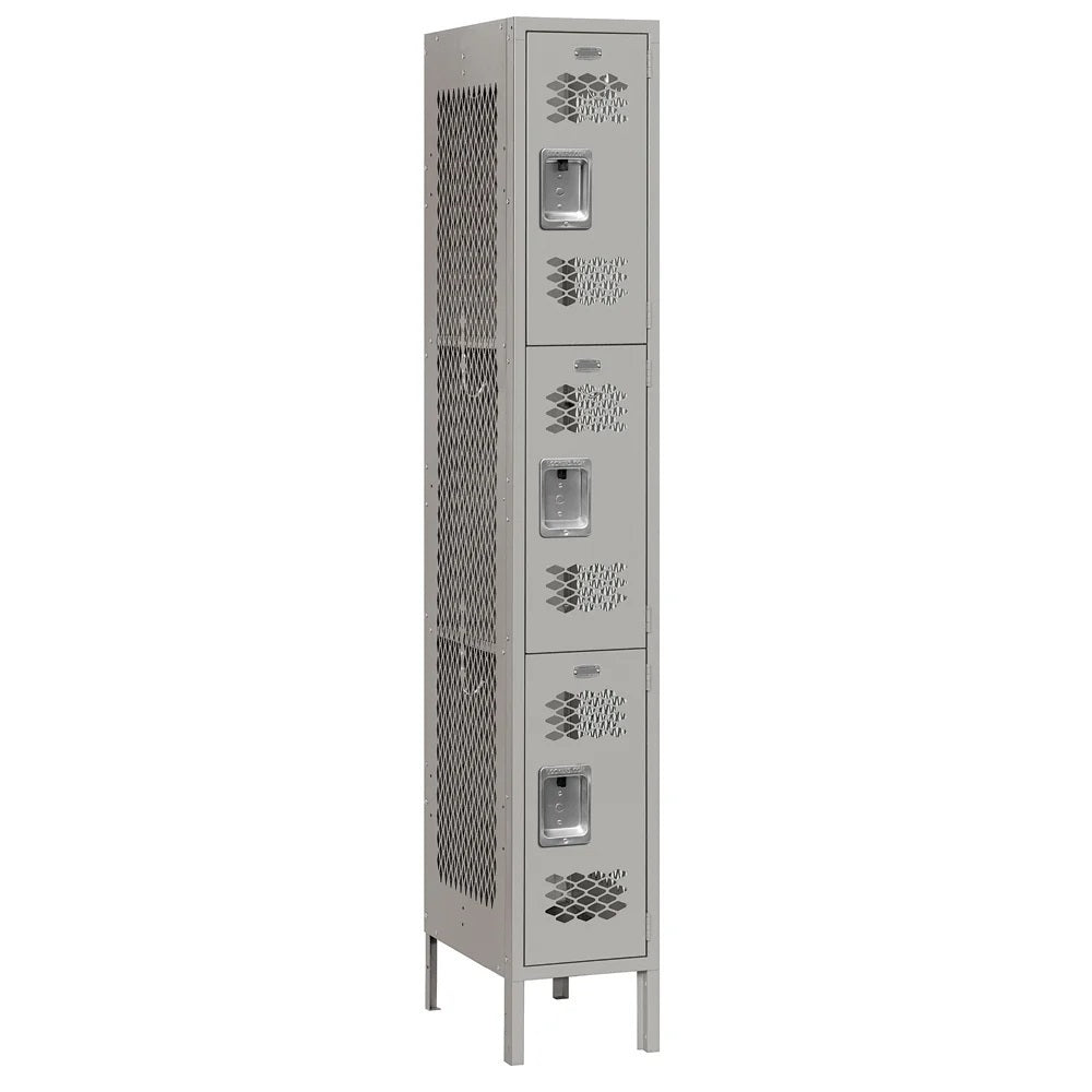 12" Wide Triple Tier Vented Metal Locker, 1 Wide, 6 Feet High,  Assembled