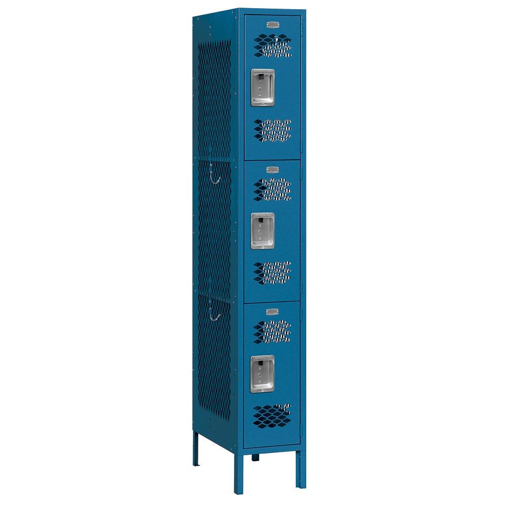 12" Wide Triple Tier Vented Metal Locker, 1 Wide, 6 Feet High,  Assembled
