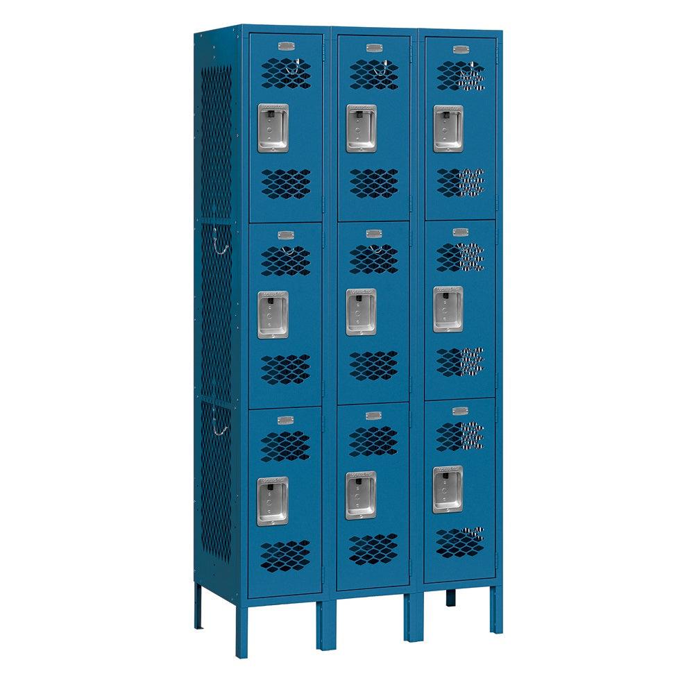 12" Wide Triple Tier Vented Metal Locker, 3 Wide, 6 Feet High, Assembled