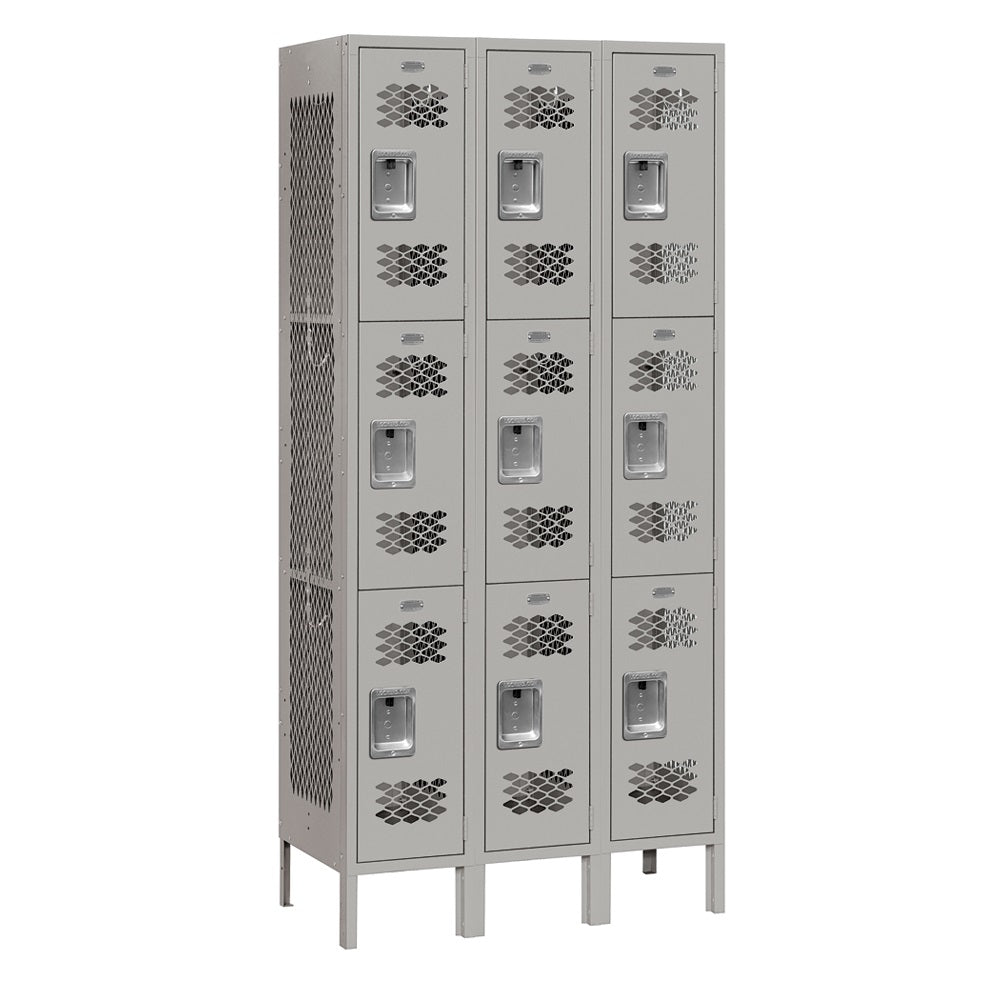 12" Wide Triple Tier Vented Metal Locker, 3 Wide, 6 Feet High, Assembled