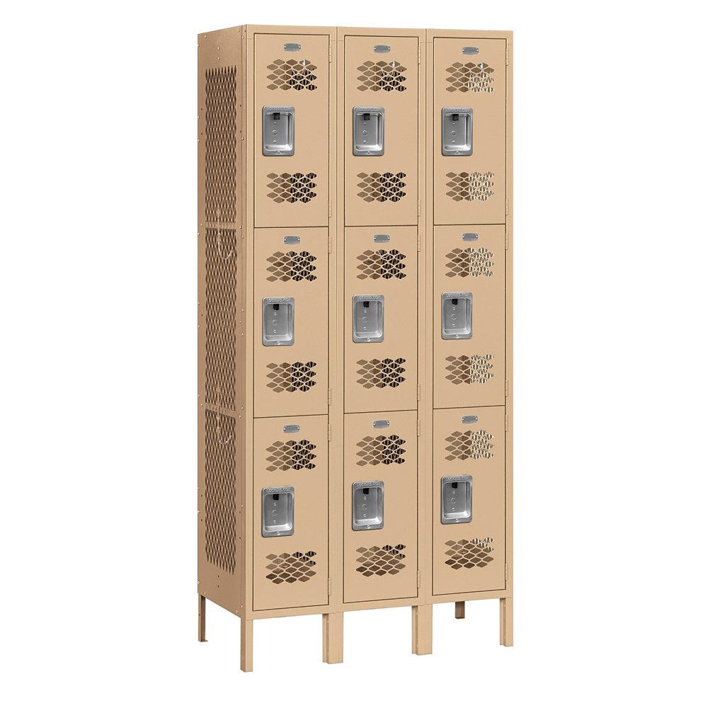 12" Wide Triple Tier Vented Metal Locker, 3 Wide, 6 Feet High, Assembled