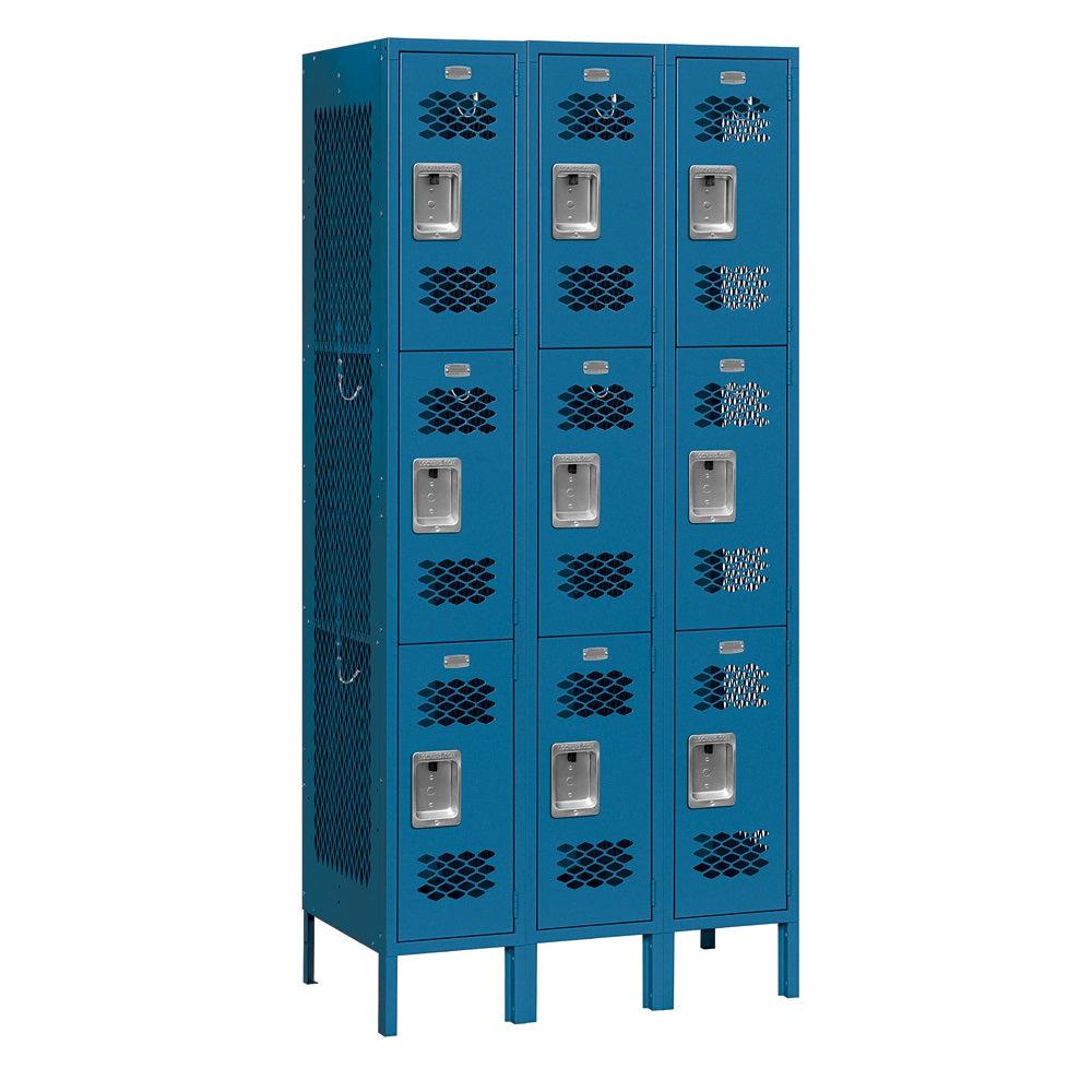 12" Wide Triple Tier Vented Metal Locker, 3 Wide, 6 Feet High, Assembled