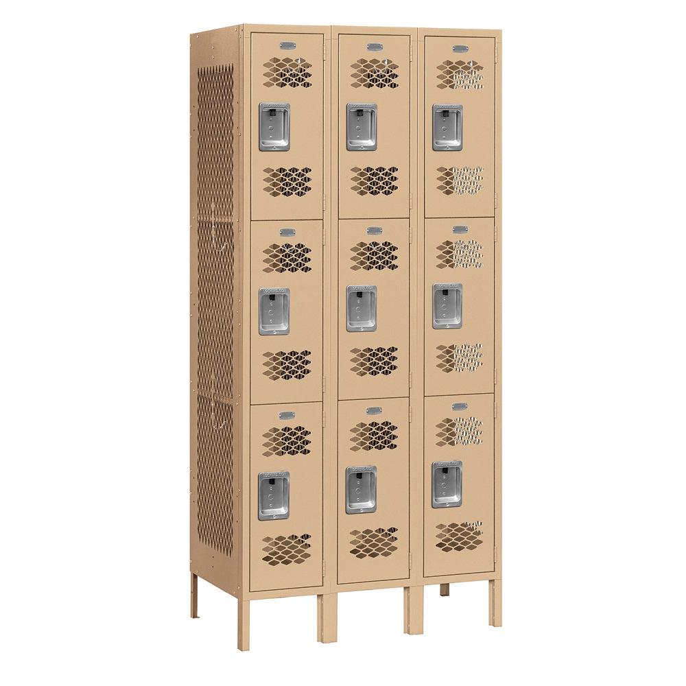 12" Wide Triple Tier Vented Metal Locker, 3 Wide, 6 Feet High, Assembled
