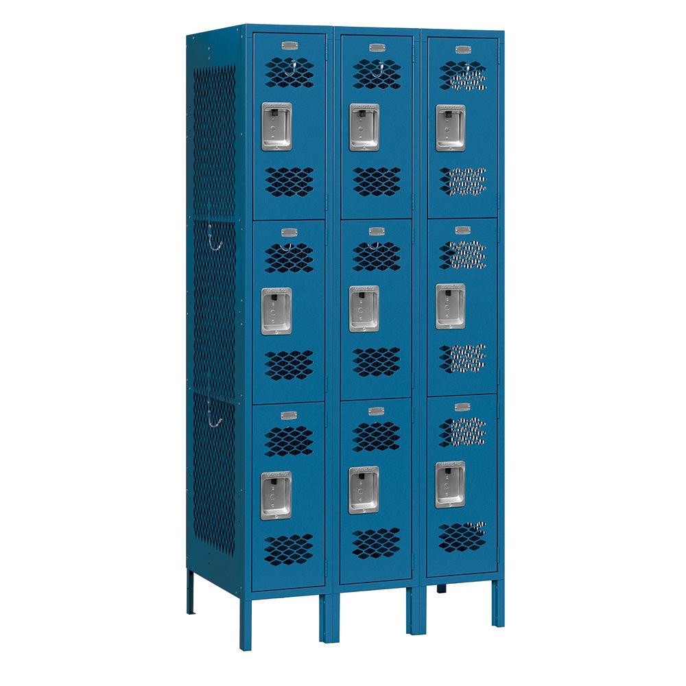 12" Wide Triple Tier Vented Metal Locker, 3 Wide, 6 Feet High, Assembled