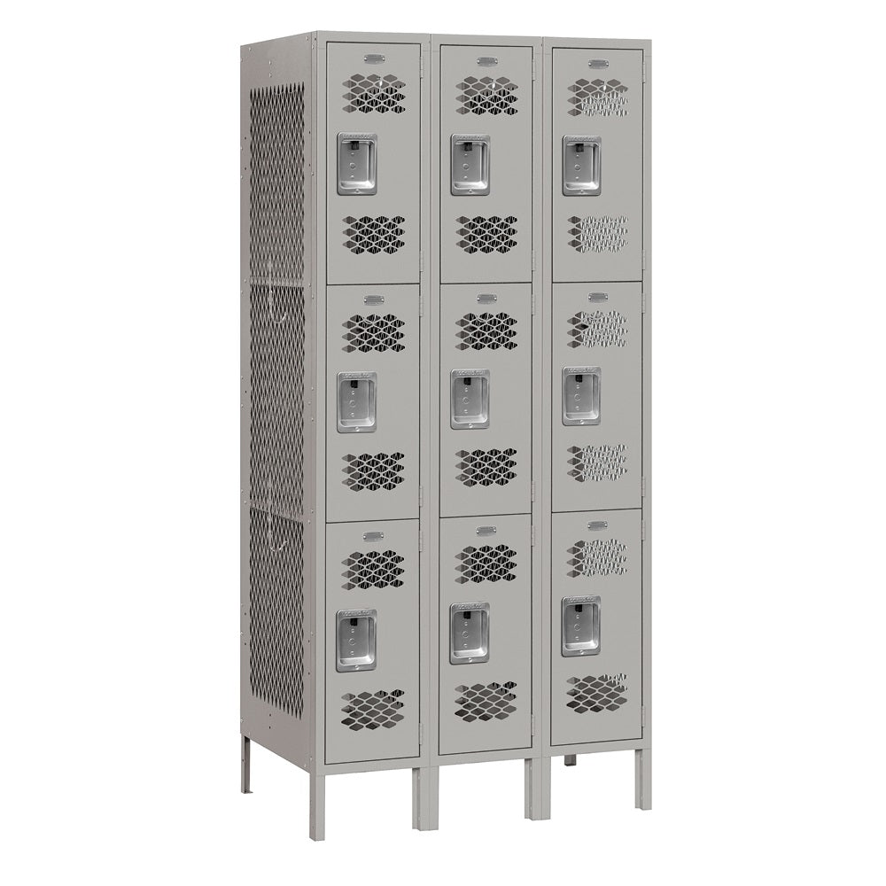12" Wide Triple Tier Vented Metal Locker, 3 Wide, 6 Feet High, Assembled