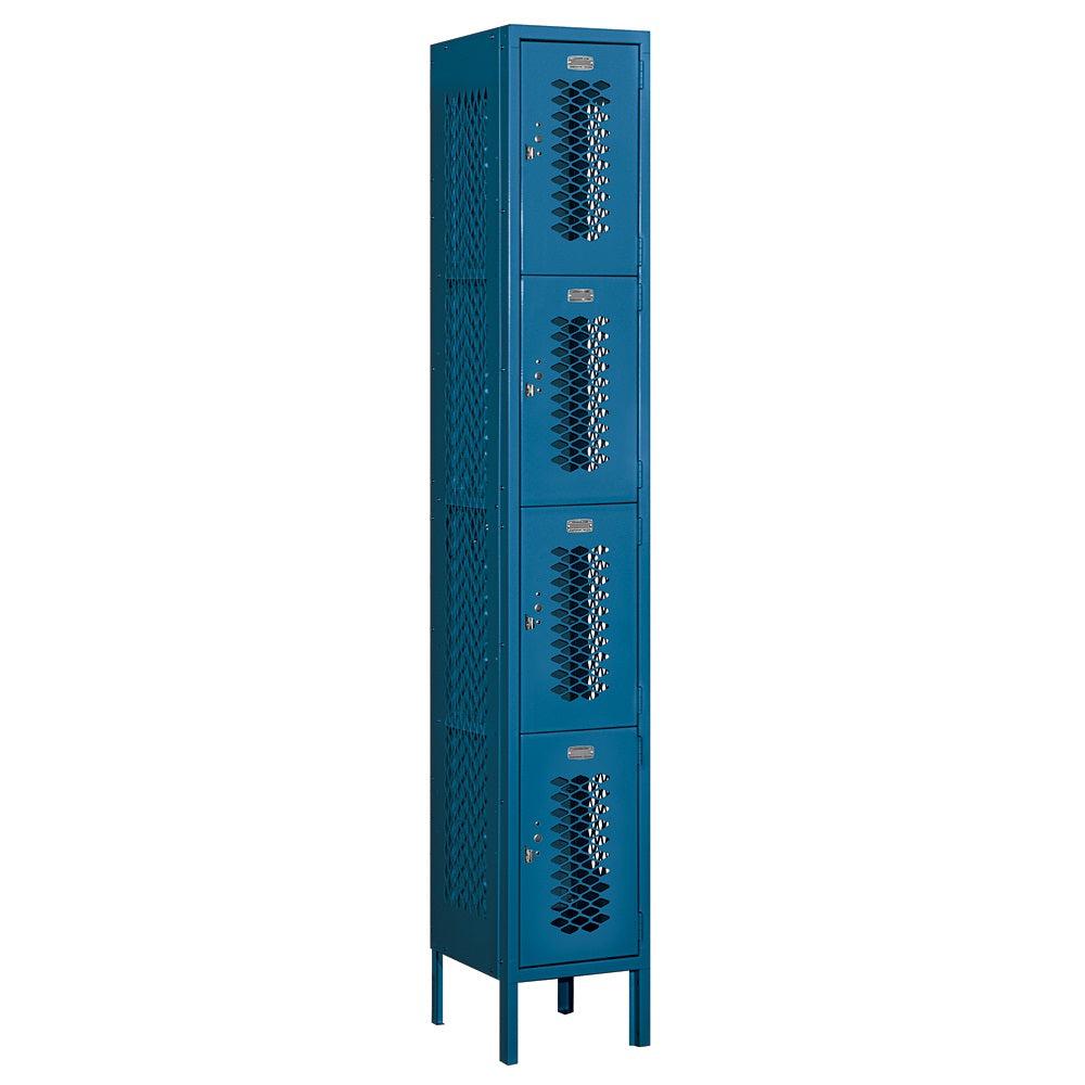 12" Wide Four Tier Vented Metal Locker, 1 Wide, 6 Feet High, Assembled