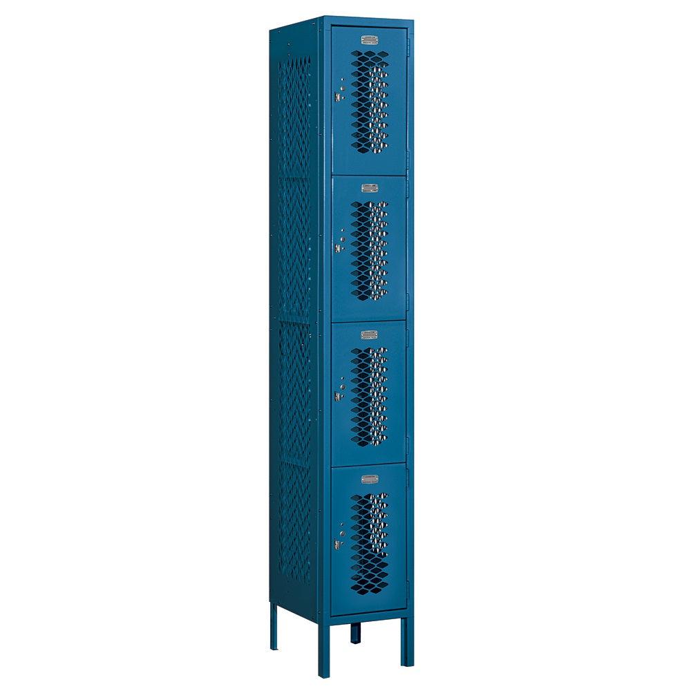 12" Wide Four Tier Vented Metal Locker, 1 Wide, 6 Feet High, Assembled