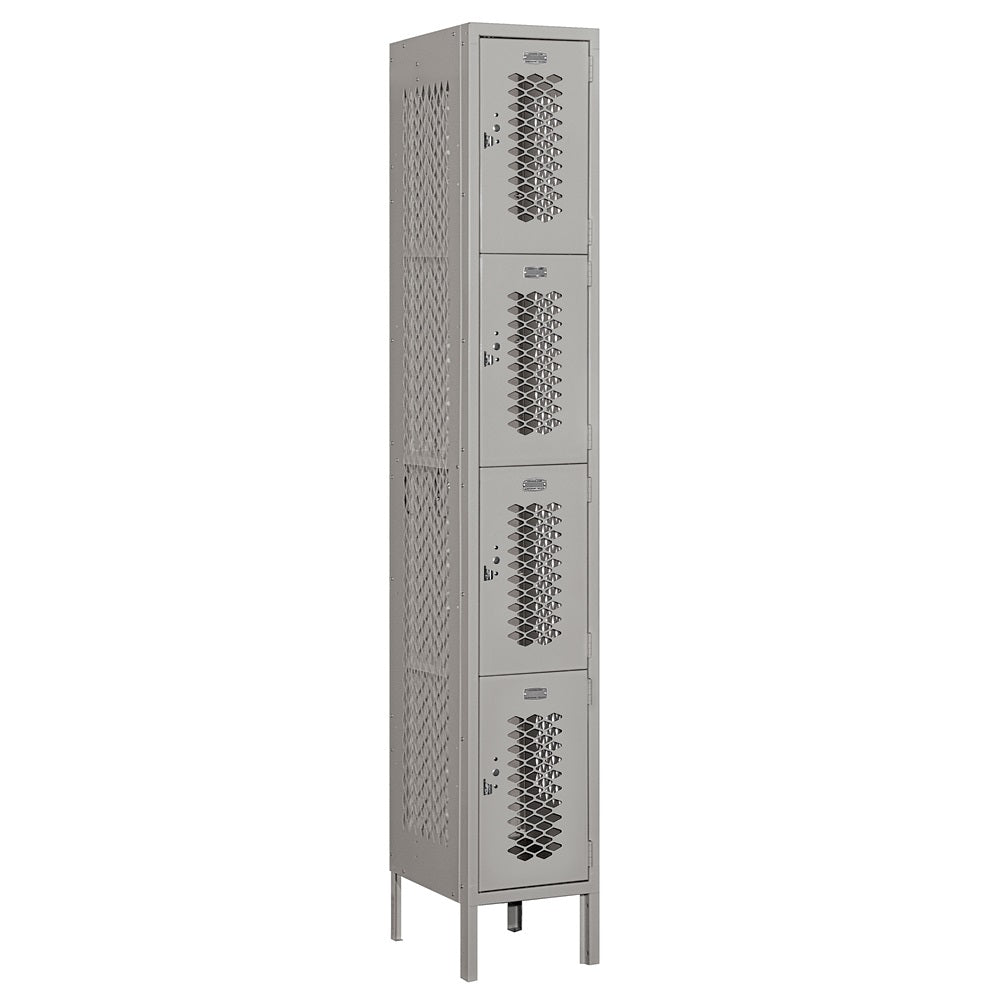 12" Wide Four Tier Vented Metal Locker, 1 Wide, 6 Feet High, Assembled