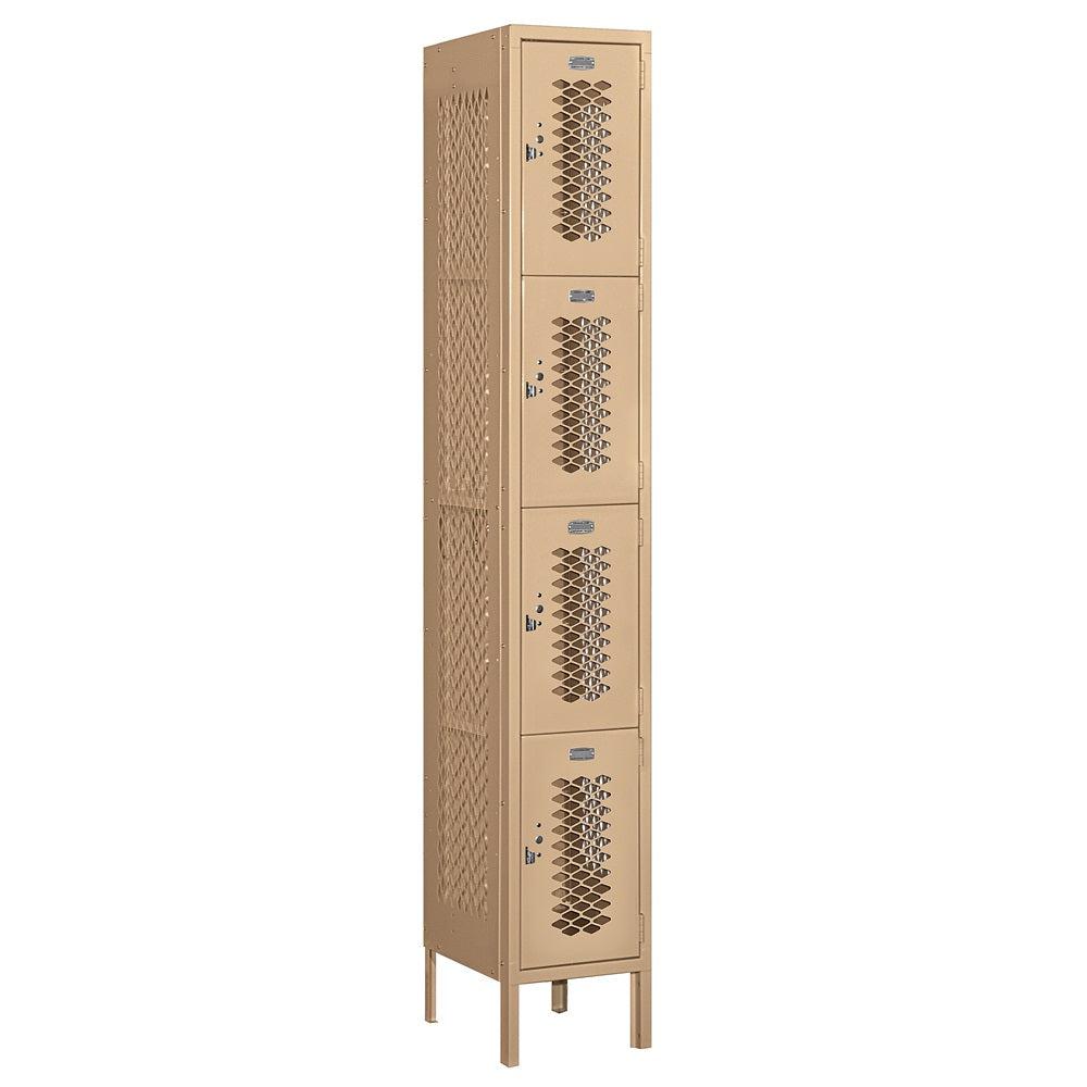 12" Wide Four Tier Vented Metal Locker, 1 Wide, 6 Feet High, Assembled