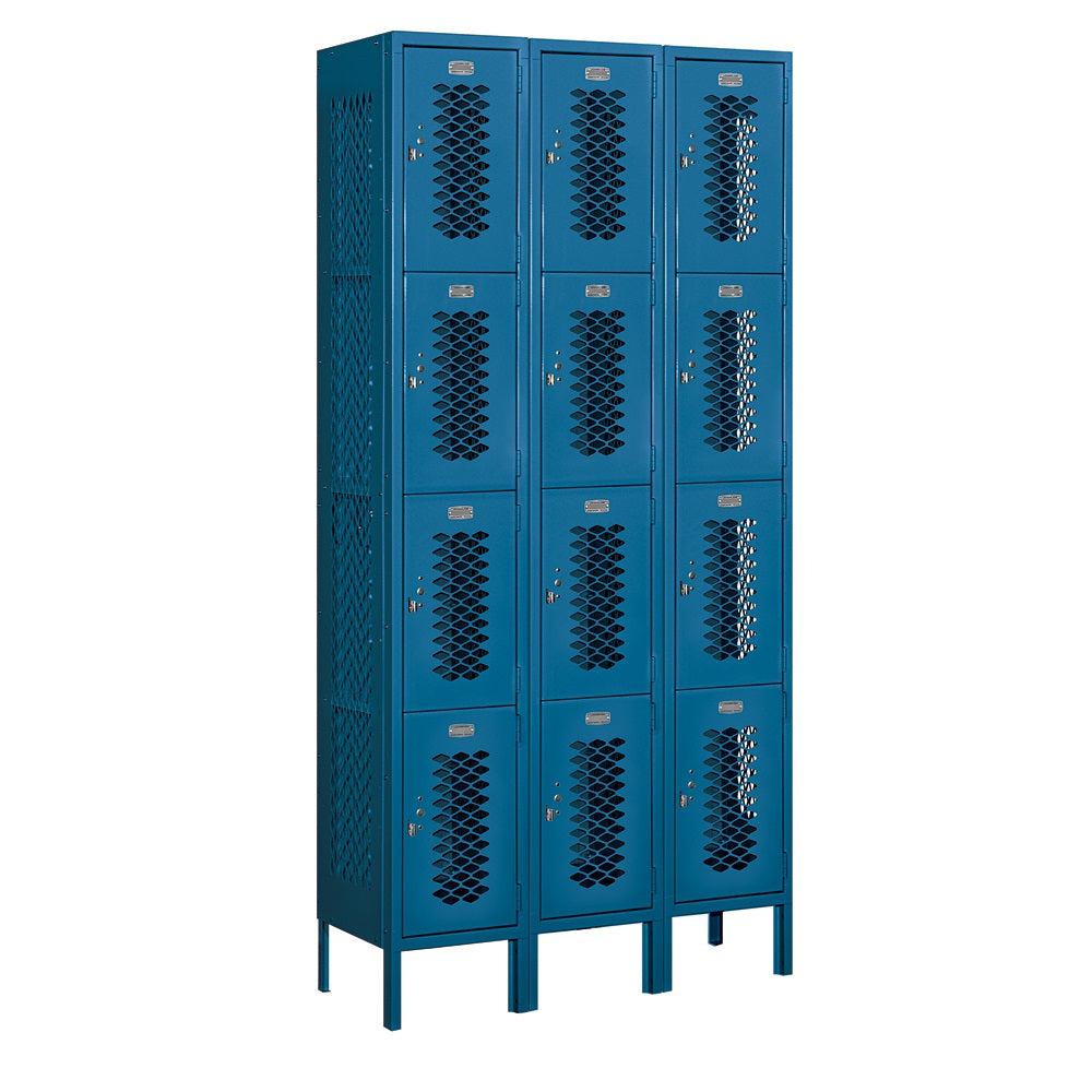 12" Wide Four Tier Vented Metal Locker, 3 Wide, 6 Feet High, Assembled