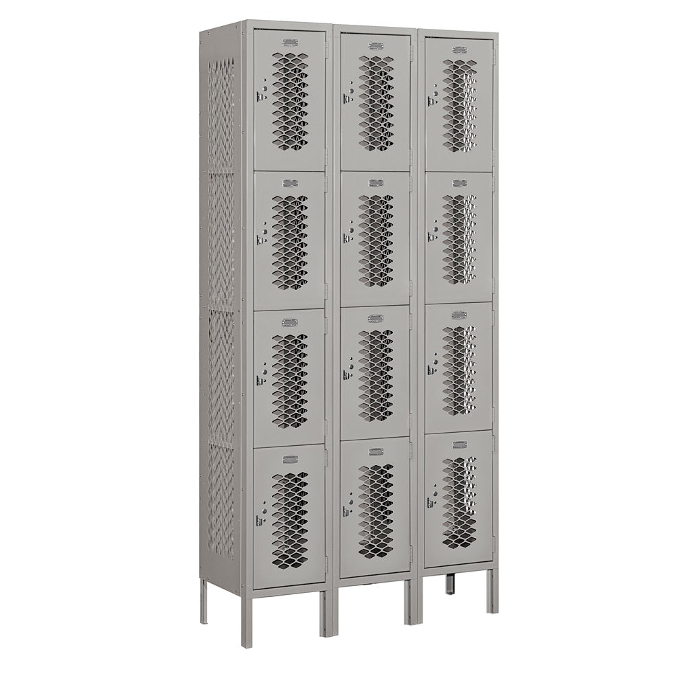 12" Wide Four Tier Vented Metal Locker, 3 Wide, 6 Feet High, Assembled