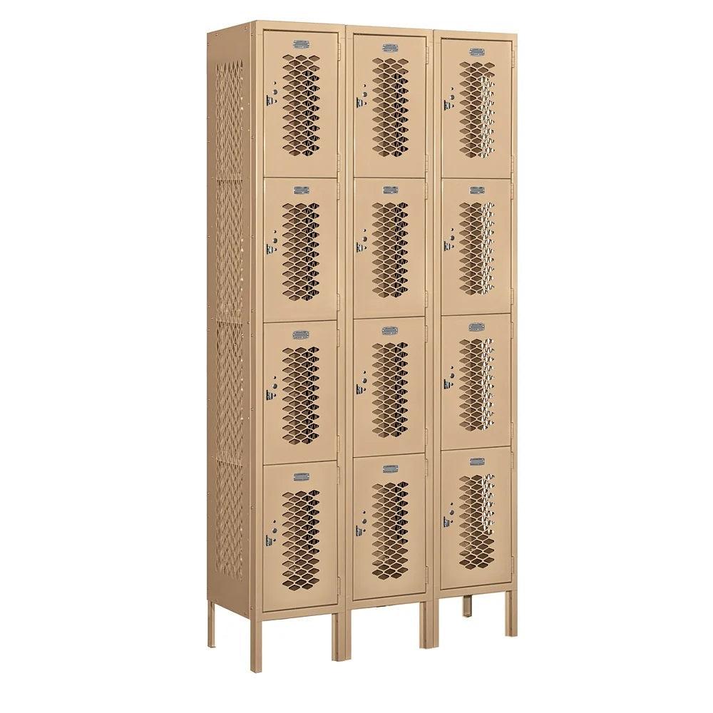 12" Wide Four Tier Vented Metal Locker, 3 Wide, 6 Feet High, Assembled