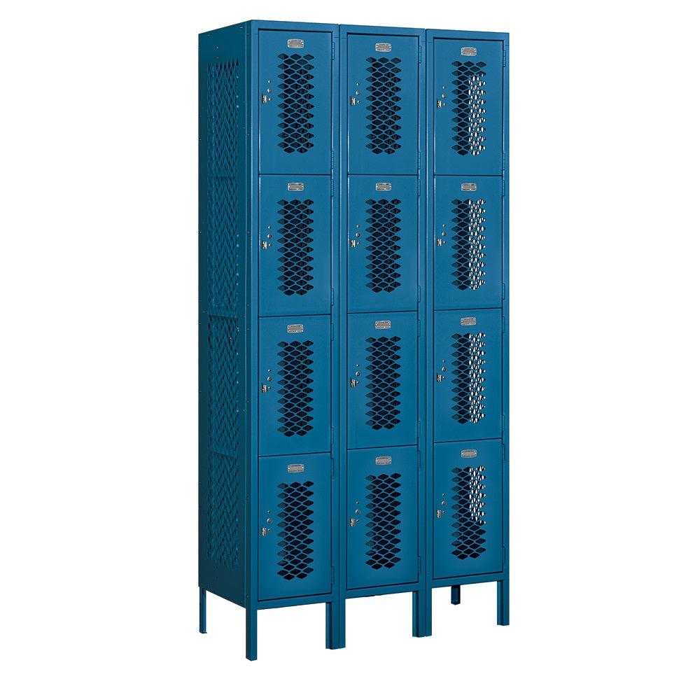 12" Wide Four Tier Vented Metal Locker, 3 Wide, 6 Feet High, Assembled