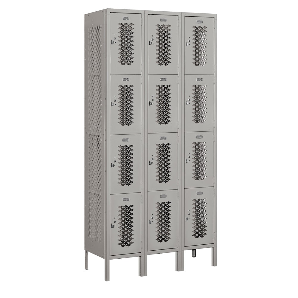 12" Wide Four Tier Vented Metal Locker, 3 Wide, 6 Feet High, Assembled