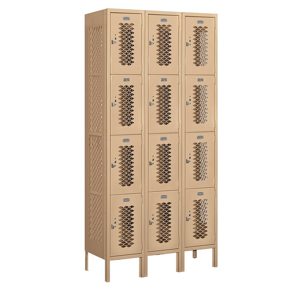 12" Wide Four Tier Vented Metal Locker, 3 Wide, 6 Feet High, Assembled