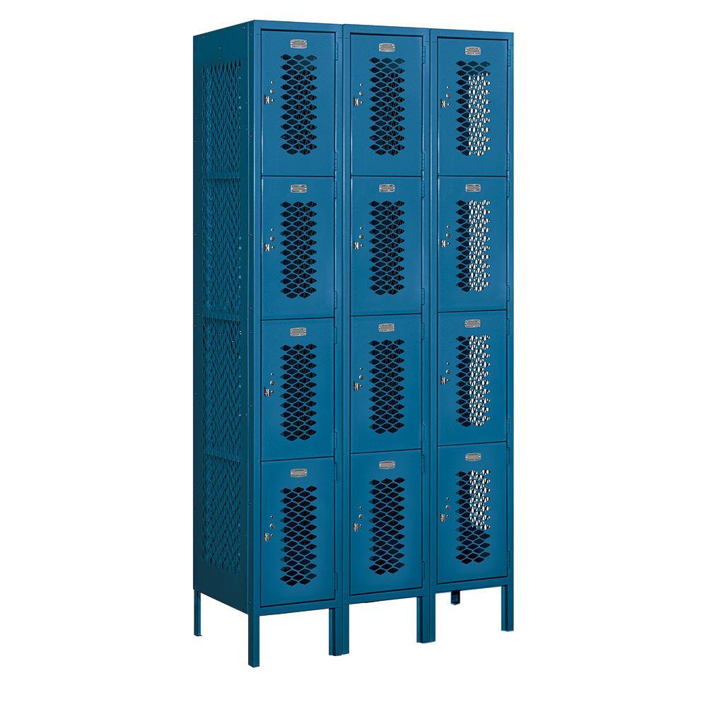 12" Wide Four Tier Vented Metal Locker, 3 Wide, 6 Feet High, Assembled