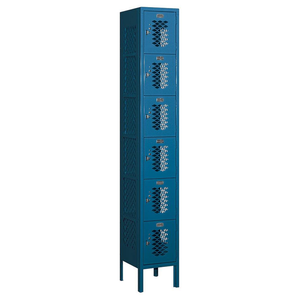 12" Wide Six Tier Box Style Vented Metal Locker, 1 Wide, 6 Feet High, Assembled