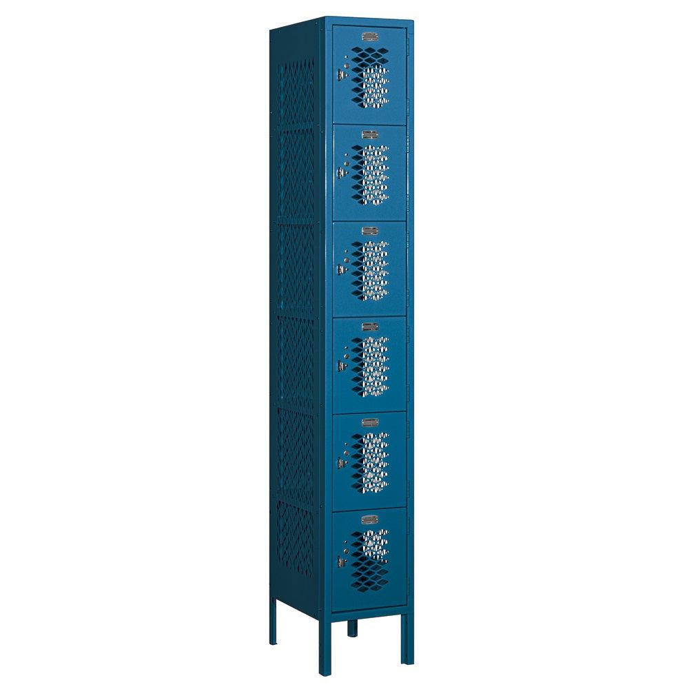 12" Wide Six Tier Box Style Vented Metal Locker, 1 Wide, 6 Feet High, Assembled