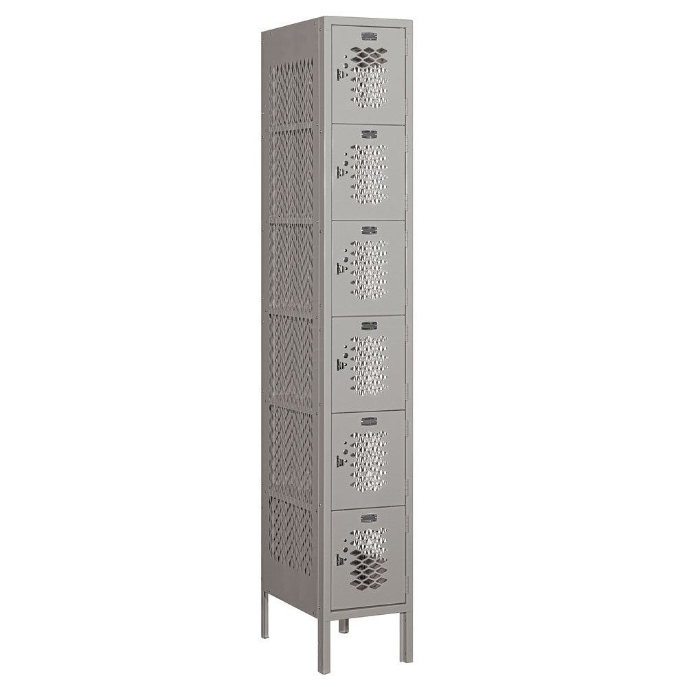12" Wide Six Tier Box Style Vented Metal Locker, 1 Wide, 6 Feet High, Assembled