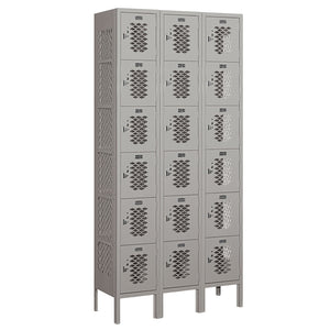 12" Wide Six Tier Box Style Vented Metal Locker, 3 Wide, 6 Feet High, Assembled