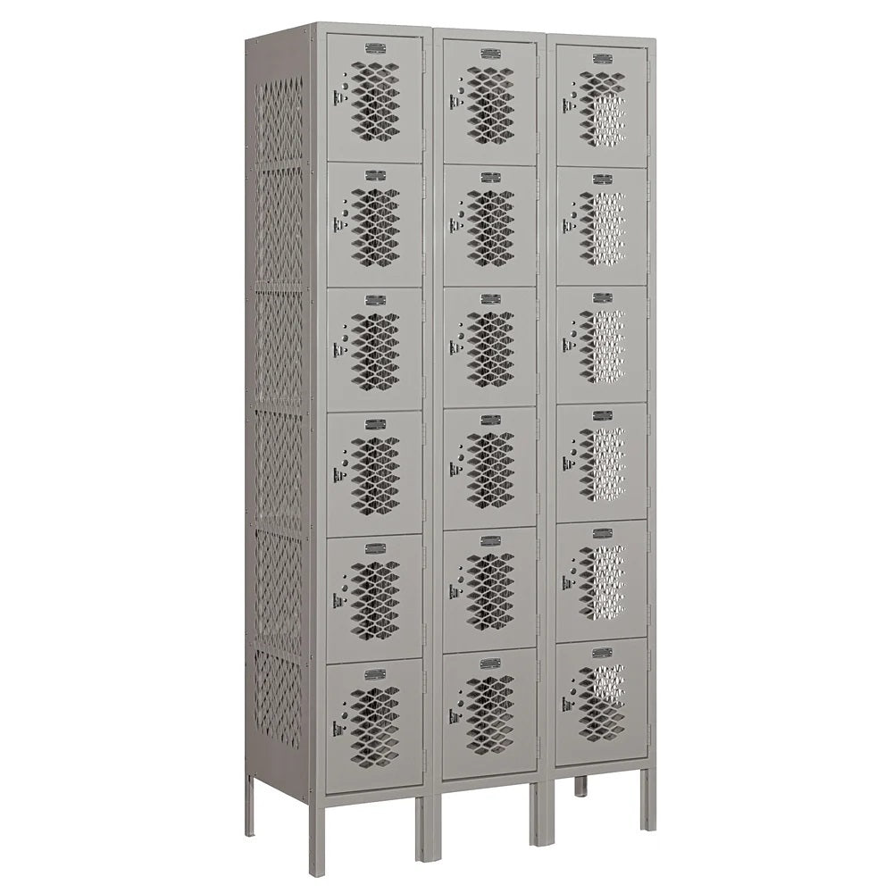 12" Wide Six Tier Box Style Vented Metal Locker, 3 Wide, 6 Feet High, Assembled
