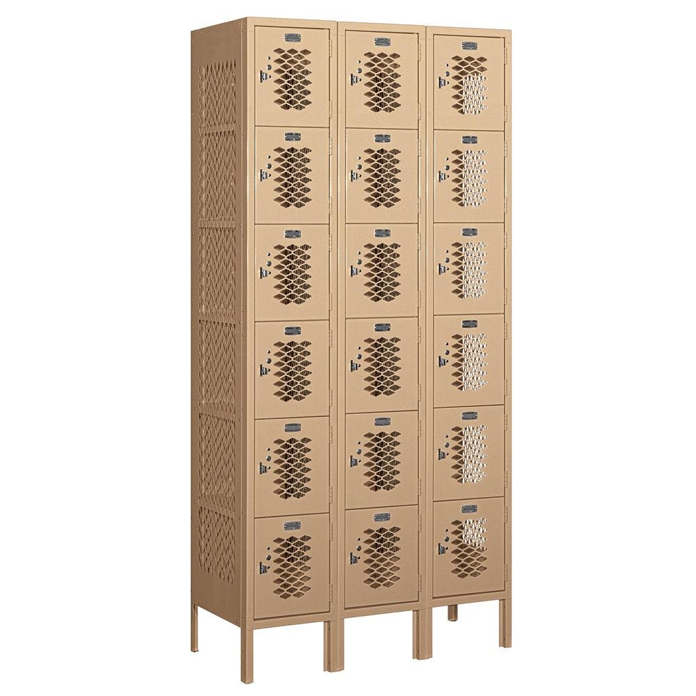 12" Wide Six Tier Box Style Vented Metal Locker, 3 Wide, 6 Feet High, Assembled