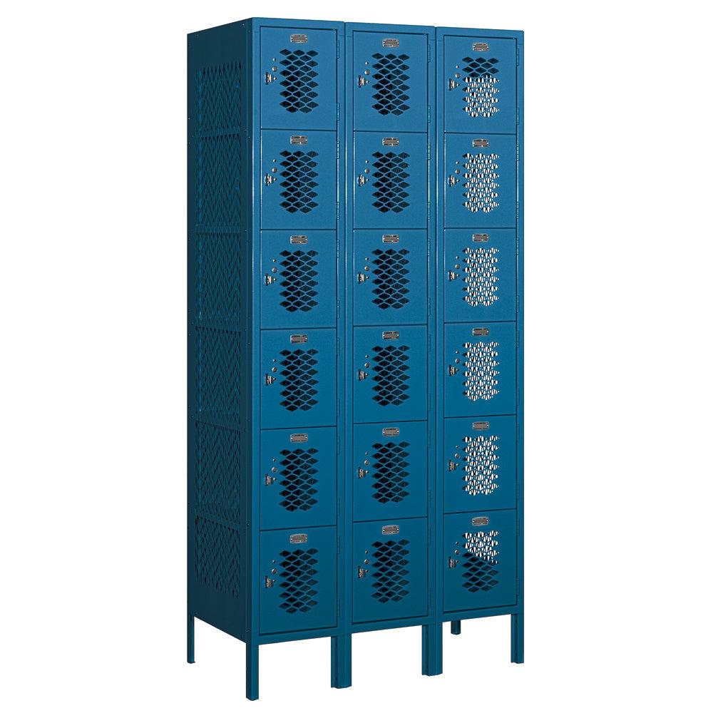 12" Wide Six Tier Box Style Vented Metal Locker, 3 Wide, 6 Feet High, Assembled