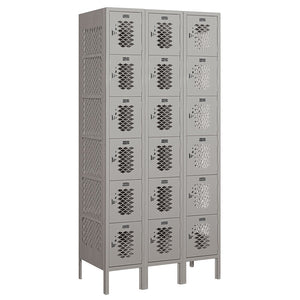 12" Wide Six Tier Box Style Vented Metal Locker, 3 Wide, 6 Feet High, Assembled