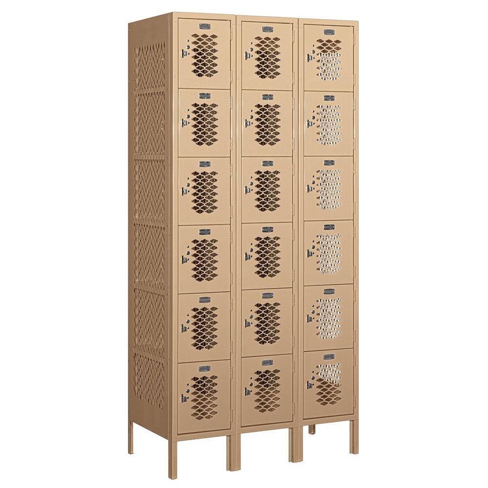 12" Wide Six Tier Box Style Vented Metal Locker, 3 Wide, 6 Feet High, Assembled